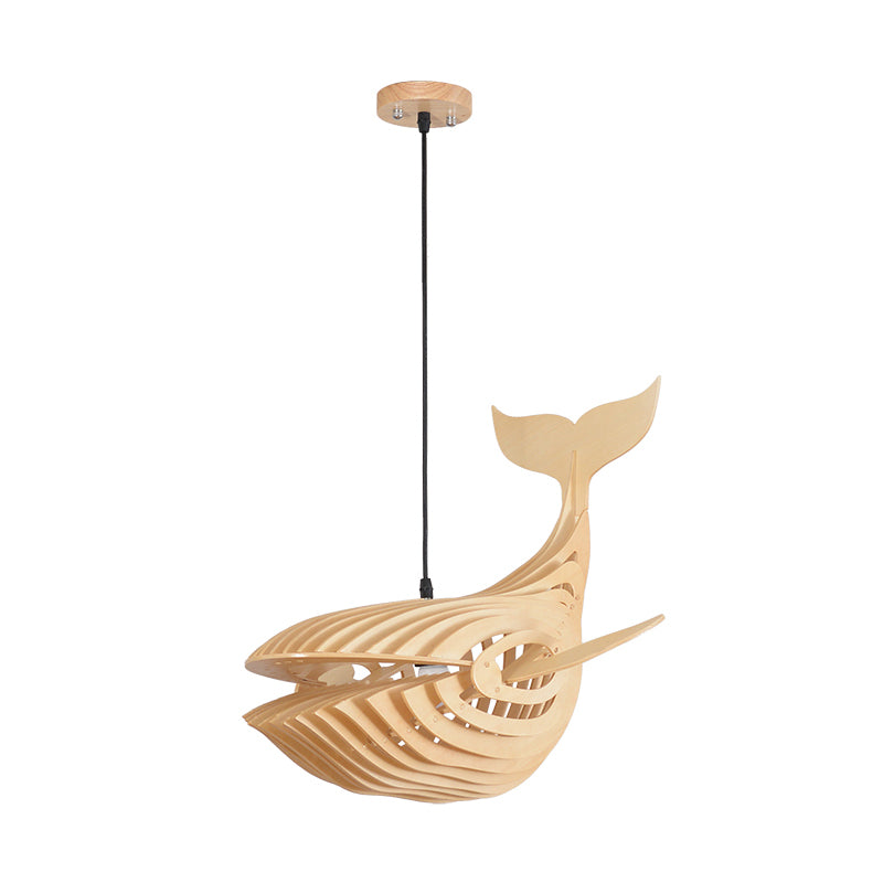 Whale Kids Bedside Down Lighting Pendant Wooden 1 Head Modern Hanging Lamp in Beige, 21.5"/31.5"/39" Wide Clearhalo 'Ceiling Lights' 'Modern Pendants' 'Modern' 'Pendant Lights' 'Pendants' Lighting' 1958657