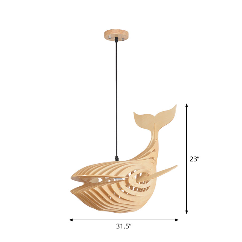 Whale Kids Bedside Down Lighting Pendant Wooden 1 Head Modern Hanging Lamp in Beige, 21.5"/31.5"/39" Wide Clearhalo 'Ceiling Lights' 'Modern Pendants' 'Modern' 'Pendant Lights' 'Pendants' Lighting' 1958661