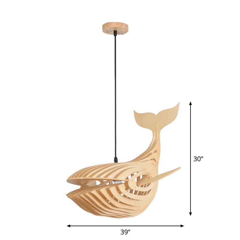 Whale Kids Bedside Down Lighting Pendant Wooden 1 Head Modern Hanging Lamp in Beige, 21.5"/31.5"/39" Wide Clearhalo 'Ceiling Lights' 'Modern Pendants' 'Modern' 'Pendant Lights' 'Pendants' Lighting' 1958662