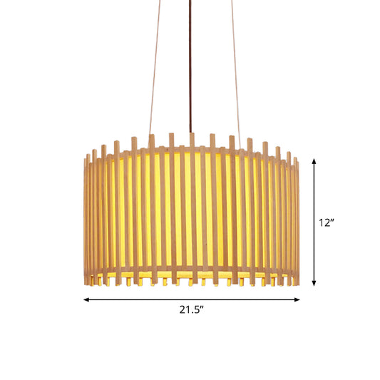 Bamboo Drum Suspension Light Contemporary 1 Bulb 17"/21.5" Wide Ceiling Pendant in Beige Clearhalo 'Ceiling Lights' 'Modern Pendants' 'Modern' 'Pendant Lights' 'Pendants' Lighting' 1958667