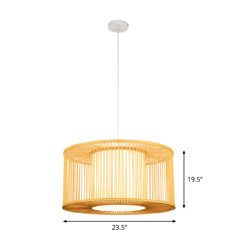 1-Light Kitchen Bar Pendulum Light Asia Beige Hanging Pendant with Drum Bamboo Shade, 16"/19.5"/23.5" W Clearhalo 'Ceiling Lights' 'Modern Pendants' 'Modern' 'Pendant Lights' 'Pendants' Lighting' 1958704