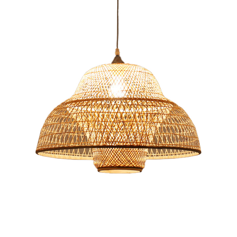 Chinese Gourd/Basket Shaped Drop Pendant Bamboo Woven Single-Bulb Dining Room Suspension Lamp in Beige Beige C Clearhalo 'Ceiling Lights' 'Modern Pendants' 'Modern' 'Pendant Lights' 'Pendants' Lighting' 1958713