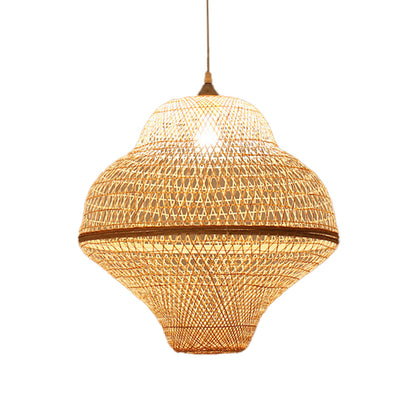 Chinese Gourd/Basket Shaped Drop Pendant Bamboo Woven Single-Bulb Dining Room Suspension Lamp in Beige Beige A Clearhalo 'Ceiling Lights' 'Modern Pendants' 'Modern' 'Pendant Lights' 'Pendants' Lighting' 1958716