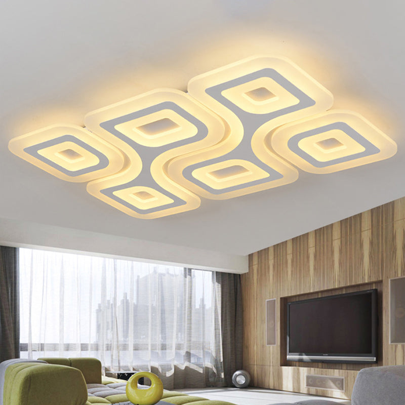 White Square/Rectangle Ceiling Flush Mount Modern 19.5"/23.5"/35.5" Wide LED Acrylic Flush Light with Grid Design, Warm/White Light Clearhalo 'Ceiling Lights' 'Close To Ceiling Lights' 'Close to ceiling' 'Flush mount' Lighting' 1958863