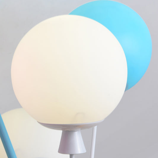 Wood House Pendant Light with Colorful Balloon 7 Heads Cartoon Chandelier in Blue for Child Room Clearhalo 'Ceiling Lights' 'Chandeliers' 'Glass shade' 'Glass' 'Pendant Lights' Lighting' 195891