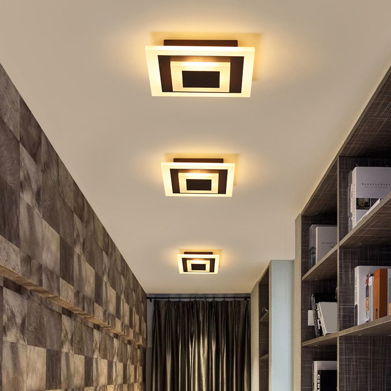 Round/Square Small Ceiling Lamp Simple Style Acrylic White/Coffee LED Flushmount in Warm/White Light for Corridor Coffee Square Plate Clearhalo 'Ceiling Lights' 'Close To Ceiling Lights' 'Close to ceiling' 'Flush mount' Lighting' 1958926