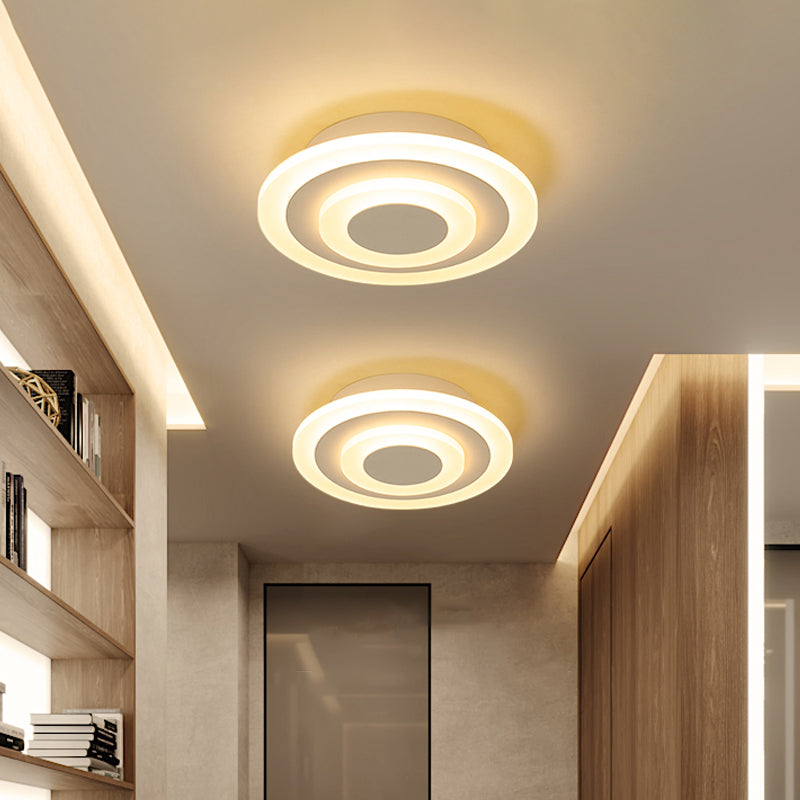 Round/Square Small Ceiling Lamp Simple Style Acrylic White/Coffee LED Flushmount in Warm/White Light for Corridor White Round Clearhalo 'Ceiling Lights' 'Close To Ceiling Lights' 'Close to ceiling' 'Flush mount' Lighting' 1958941