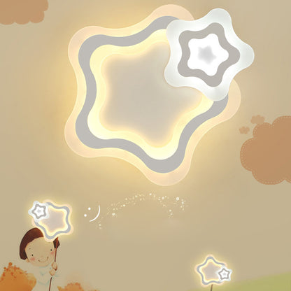 Star/Cloud/Loving Heart Ceiling Lamp Cartoon Acrylic Kids Bedroom LED Flush Mount Light in Warm/White Light White Star Clearhalo 'Ceiling Lights' 'Close To Ceiling Lights' 'Close to ceiling' 'Flush mount' Lighting' 1959148