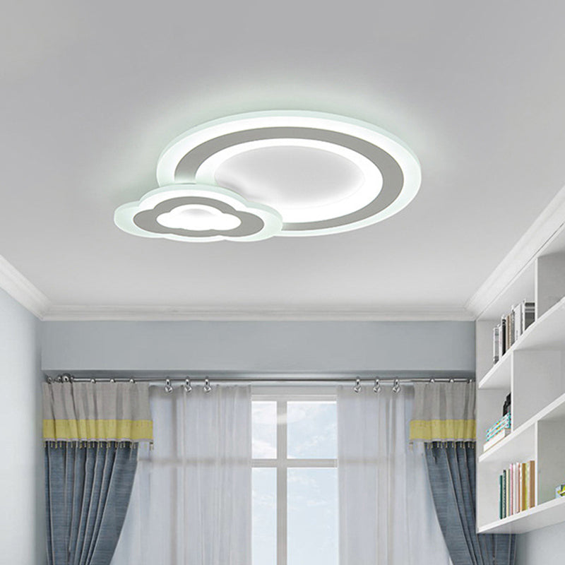 Star/Cloud/Loving Heart Ceiling Lamp Cartoon Acrylic Kids Bedroom LED Flush Mount Light in Warm/White Light White Circle Clearhalo 'Ceiling Lights' 'Close To Ceiling Lights' 'Close to ceiling' 'Flush mount' Lighting' 1959153