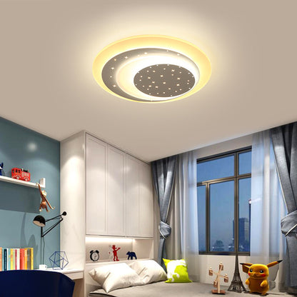 Starry Moon Night Ceiling Lighting Modern Acrylic 8"/19.5" Wide LED White Flushmount Light in Warm/White Light White Clearhalo 'Ceiling Lights' 'Close To Ceiling Lights' 'Close to ceiling' 'Flush mount' Lighting' 1959173