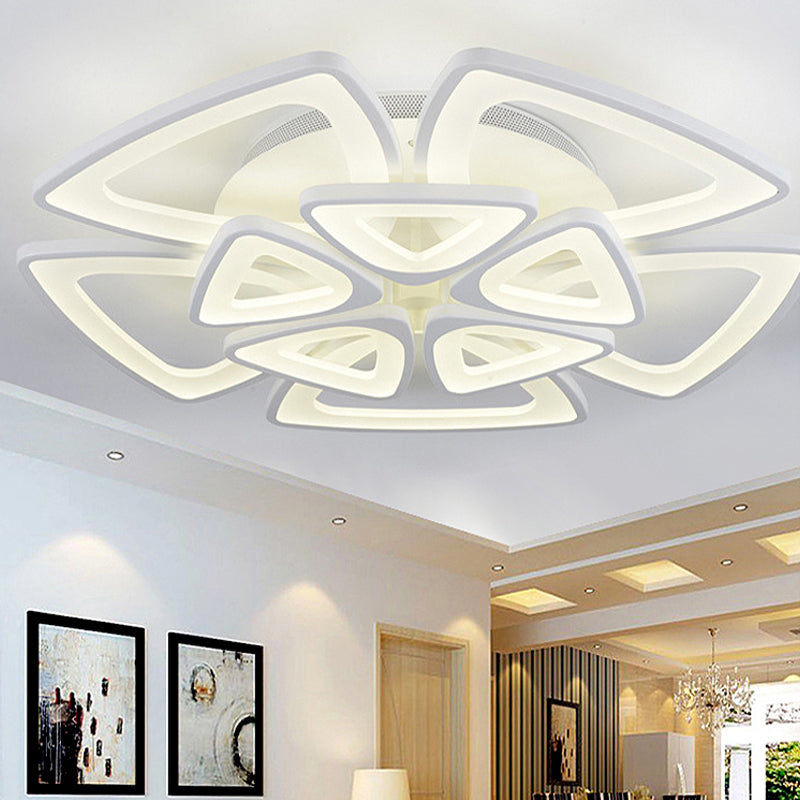 Minimalist Triangle Flower Flush Mount Acrylic 5/12/18 Heads Living Room Semi Flush Mount Ceiling Lamp in White Clearhalo 'Ceiling Lights' 'Close To Ceiling Lights' 'Close to ceiling' 'Semi-flushmount' Lighting' 1959250