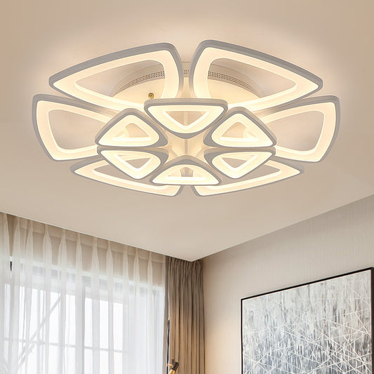 Minimalist Triangle Flower Flush Mount Acrylic 5/12/18 Heads Living Room Semi Flush Mount Ceiling Lamp in White Clearhalo 'Ceiling Lights' 'Close To Ceiling Lights' 'Close to ceiling' 'Semi-flushmount' Lighting' 1959260