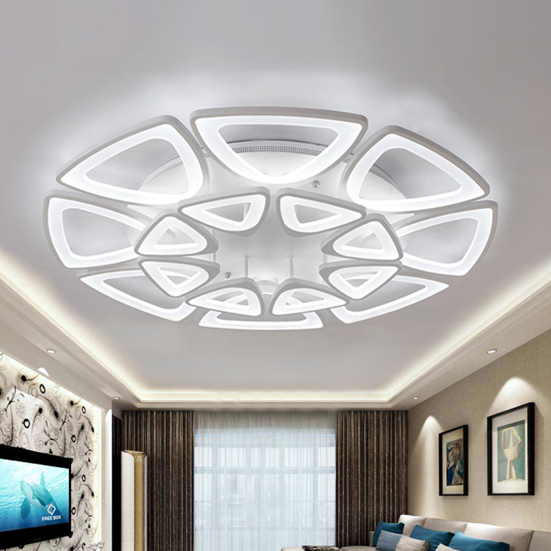 Minimalist Triangle Flower Flush Mount Acrylic 5/12/18 Heads Living Room Semi Flush Mount Ceiling Lamp in White Clearhalo 'Ceiling Lights' 'Close To Ceiling Lights' 'Close to ceiling' 'Semi-flushmount' Lighting' 1959271