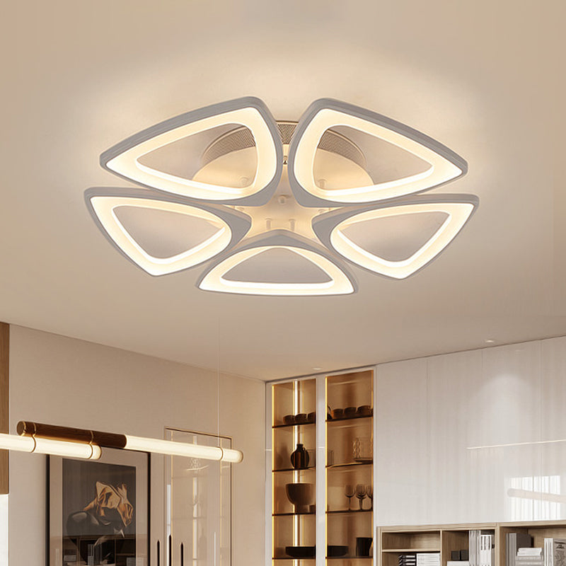 Minimalist Triangle Flower Flush Mount Acrylic 5/12/18 Heads Living Room Semi Flush Mount Ceiling Lamp in White Clearhalo 'Ceiling Lights' 'Close To Ceiling Lights' 'Close to ceiling' 'Semi-flushmount' Lighting' 1959275