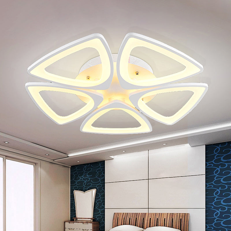 Minimalist Triangle Flower Flush Mount Acrylic 5/12/18 Heads Living Room Semi Flush Mount Ceiling Lamp in White Clearhalo 'Ceiling Lights' 'Close To Ceiling Lights' 'Close to ceiling' 'Semi-flushmount' Lighting' 1959276