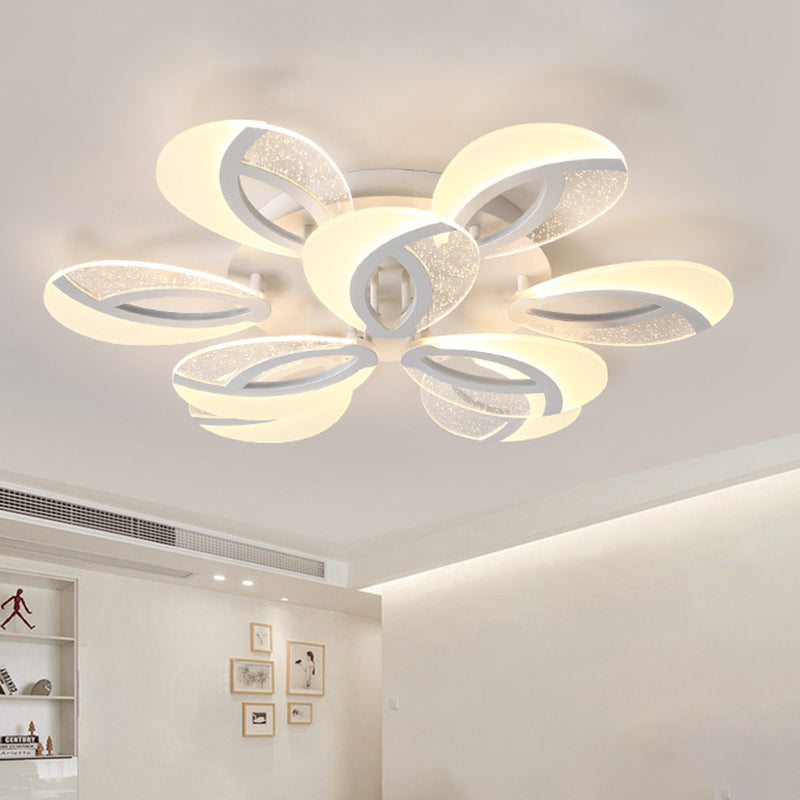 Petal LED Flush Ceiling Light Fixture Modernist Acrylic 5/9/18-Light White Semi Mount Lighting for Bedroom 9 White Clearhalo 'Ceiling Lights' 'Close To Ceiling Lights' 'Close to ceiling' 'Semi-flushmount' Lighting' 1959279