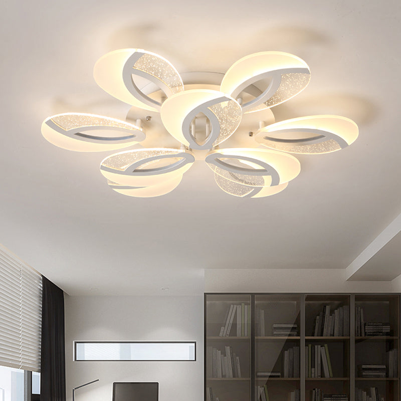 Petal LED Flush Ceiling Light Fixture Modernist Acrylic 5/9/18-Light White Semi Mount Lighting for Bedroom Clearhalo 'Ceiling Lights' 'Close To Ceiling Lights' 'Close to ceiling' 'Semi-flushmount' Lighting' 1959280