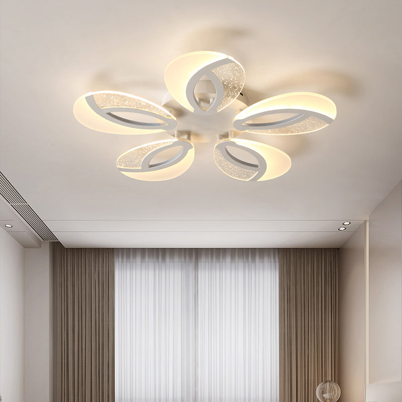 Petal LED Flush Ceiling Light Fixture Modernist Acrylic 5/9/18-Light White Semi Mount Lighting for Bedroom 5 White Clearhalo 'Ceiling Lights' 'Close To Ceiling Lights' 'Close to ceiling' 'Semi-flushmount' Lighting' 1959284