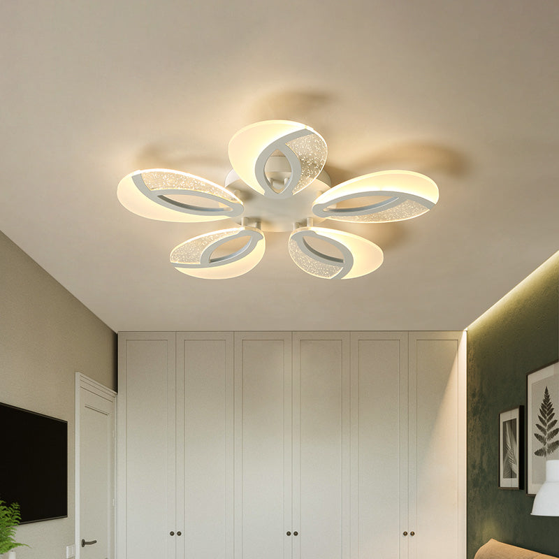 Petal LED Flush Ceiling Light Fixture Modernist Acrylic 5/9/18-Light White Semi Mount Lighting for Bedroom Clearhalo 'Ceiling Lights' 'Close To Ceiling Lights' 'Close to ceiling' 'Semi-flushmount' Lighting' 1959285