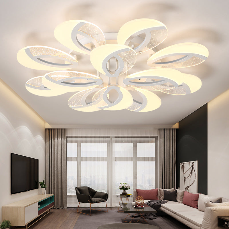 Petal LED Flush Ceiling Light Fixture Modernist Acrylic 5/9/18-Light White Semi Mount Lighting for Bedroom 12 White Clearhalo 'Ceiling Lights' 'Close To Ceiling Lights' 'Close to ceiling' 'Semi-flushmount' Lighting' 1959289