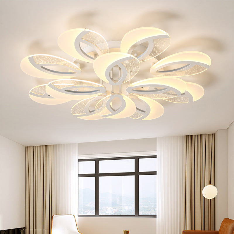 Petal LED Flush Ceiling Light Fixture Modernist Acrylic 5/9/18-Light White Semi Mount Lighting for Bedroom Clearhalo 'Ceiling Lights' 'Close To Ceiling Lights' 'Close to ceiling' 'Semi-flushmount' Lighting' 1959290