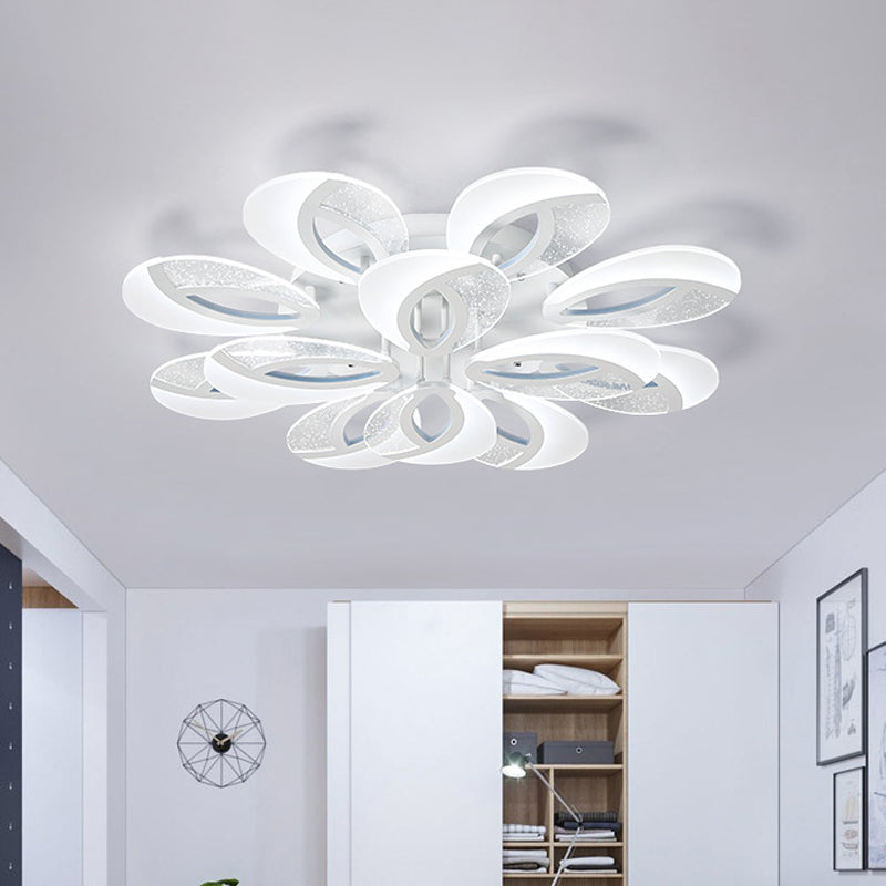 Petal LED Flush Ceiling Light Fixture Modernist Acrylic 5/9/18-Light White Semi Mount Lighting for Bedroom Clearhalo 'Ceiling Lights' 'Close To Ceiling Lights' 'Close to ceiling' 'Semi-flushmount' Lighting' 1959291
