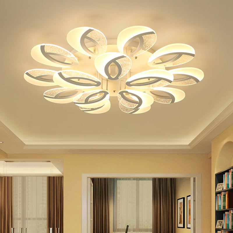 Petal LED Flush Ceiling Light Fixture Modernist Acrylic 5/9/18-Light White Semi Mount Lighting for Bedroom 15 White Clearhalo 'Ceiling Lights' 'Close To Ceiling Lights' 'Close to ceiling' 'Semi-flushmount' Lighting' 1959294