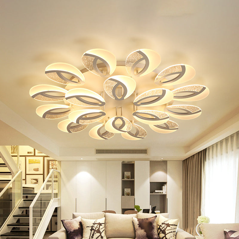 Living Room LED Semi Flush Mount Lamp Modern White Ultrathin Ceiling Light with Floral Acrylic Shade, Warm/White Light White Clearhalo 'Ceiling Lights' 'Close To Ceiling Lights' 'Close to ceiling' 'Semi-flushmount' Lighting' 1959304