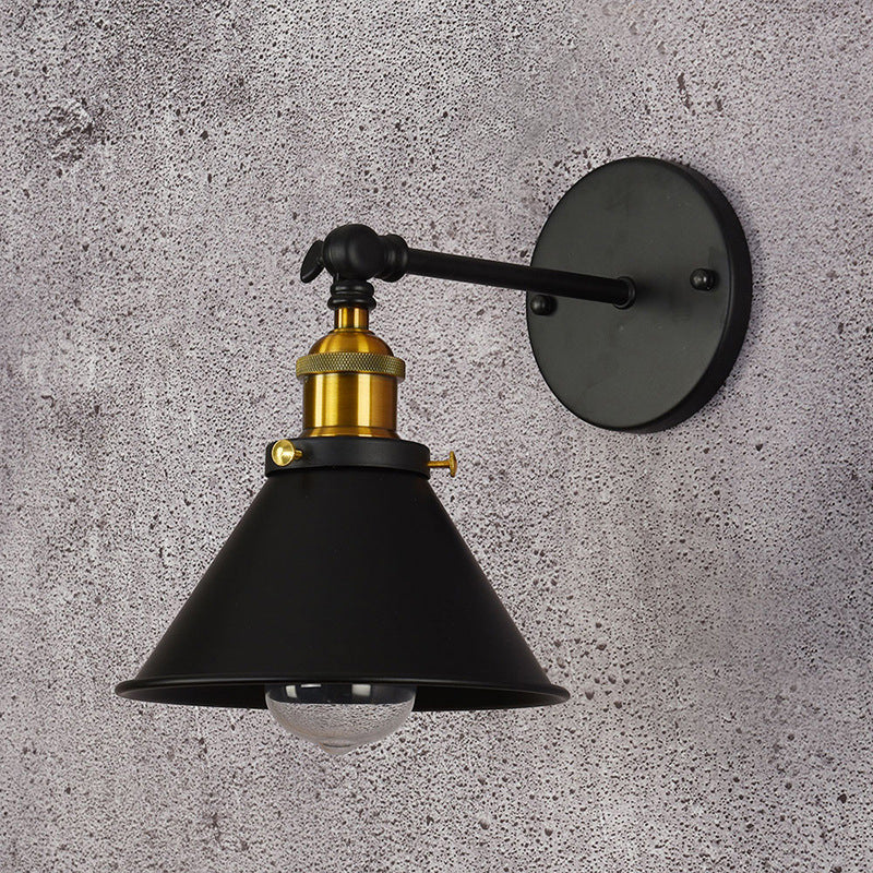 Black/Brass Finish Flared Sconce Light Fixture Industrial Metal 1 Bulb Bedroom Wall Light, 7"/8.5" Width Clearhalo 'Art deco wall lights' 'Cast Iron' 'Glass' 'Industrial wall lights' 'Industrial' 'Middle century wall lights' 'Modern' 'Rustic wall lights' 'Tiffany' 'Traditional wall lights' 'Wall Lamps & Sconces' 'Wall Lights' Lighting' 1959372