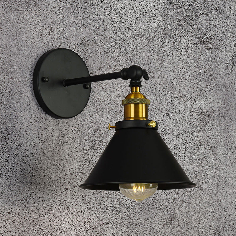 Black/Brass Finish Flared Sconce Light Fixture Industrial Metal 1 Bulb Bedroom Wall Light, 7"/8.5" Width Clearhalo 'Art deco wall lights' 'Cast Iron' 'Glass' 'Industrial wall lights' 'Industrial' 'Middle century wall lights' 'Modern' 'Rustic wall lights' 'Tiffany' 'Traditional wall lights' 'Wall Lamps & Sconces' 'Wall Lights' Lighting' 1959373