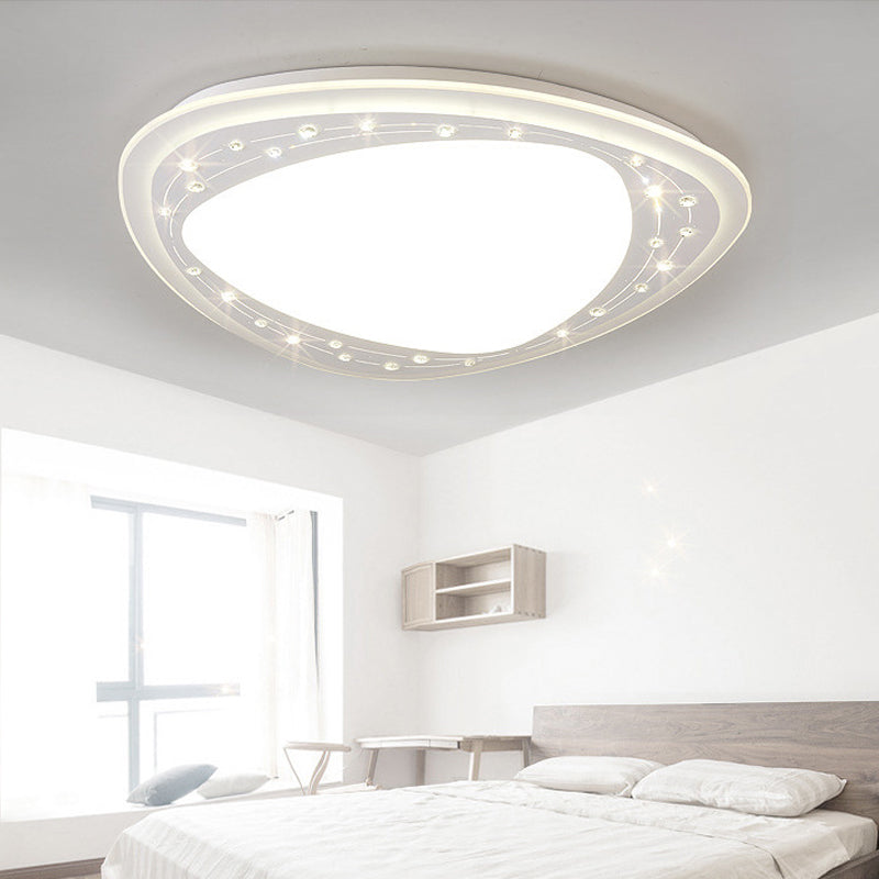 Acrylic Triangle LED Flush Ceiling Light with Crystal Bead Modern Ceiling Mount Light in White for Bedroom White White Clearhalo 'Ceiling Lights' 'Close To Ceiling Lights' 'Close to ceiling' 'Flush mount' Lighting' 195938
