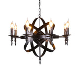 Candle Metallic Chandelier Light Fixture with Spherical Cage Shade Vintage 6/8 Heads Restaurant Ceiling Light in Black/Rust Clearhalo 'Cast Iron' 'Ceiling Lights' 'Chandeliers' 'Industrial Chandeliers' 'Industrial' 'Metal' 'Middle Century Chandeliers' 'Rustic Chandeliers' 'Tiffany' Lighting' 1959387