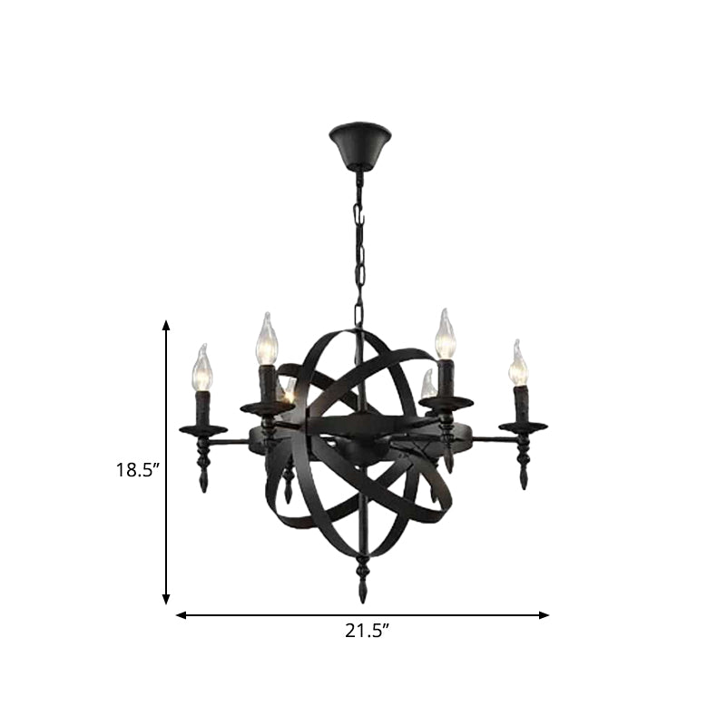 Candle Metallic Chandelier Light Fixture with Spherical Cage Shade Vintage 6/8 Heads Restaurant Ceiling Light in Black/Rust Clearhalo 'Cast Iron' 'Ceiling Lights' 'Chandeliers' 'Industrial Chandeliers' 'Industrial' 'Metal' 'Middle Century Chandeliers' 'Rustic Chandeliers' 'Tiffany' Lighting' 1959393