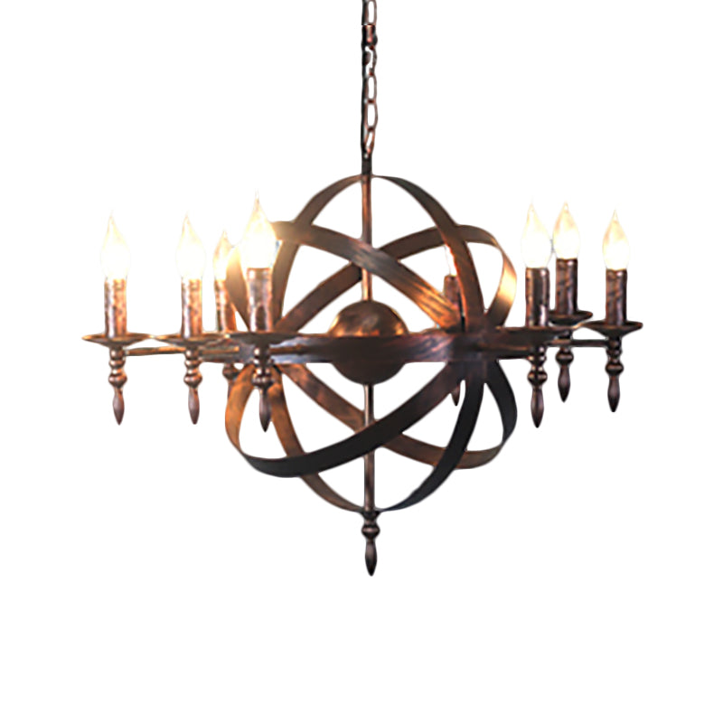 Candle Metallic Chandelier Light Fixture with Spherical Cage Shade Vintage 6/8 Heads Restaurant Ceiling Light in Black/Rust Clearhalo 'Cast Iron' 'Ceiling Lights' 'Chandeliers' 'Industrial Chandeliers' 'Industrial' 'Metal' 'Middle Century Chandeliers' 'Rustic Chandeliers' 'Tiffany' Lighting' 1959397