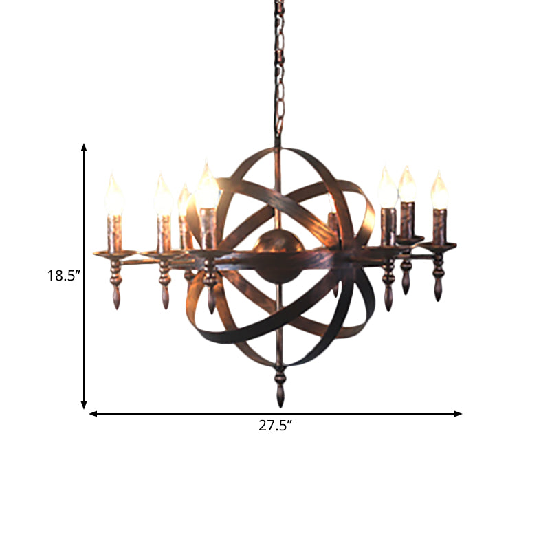 Candle Metallic Chandelier Light Fixture with Spherical Cage Shade Vintage 6/8 Heads Restaurant Ceiling Light in Black/Rust Clearhalo 'Cast Iron' 'Ceiling Lights' 'Chandeliers' 'Industrial Chandeliers' 'Industrial' 'Metal' 'Middle Century Chandeliers' 'Rustic Chandeliers' 'Tiffany' Lighting' 1959398