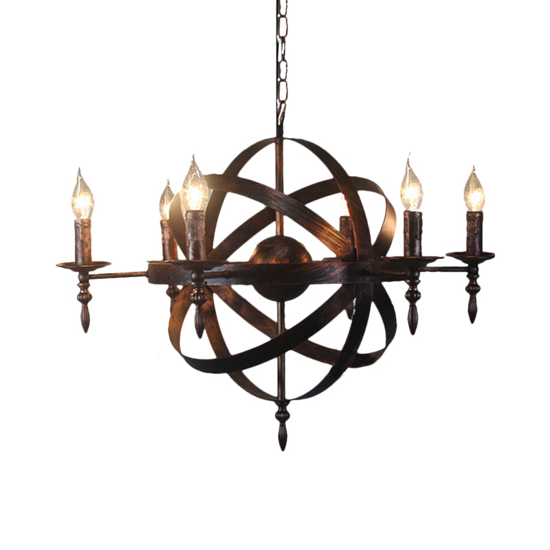 Candle Metallic Chandelier Light Fixture with Spherical Cage Shade Vintage 6/8 Heads Restaurant Ceiling Light in Black/Rust Clearhalo 'Cast Iron' 'Ceiling Lights' 'Chandeliers' 'Industrial Chandeliers' 'Industrial' 'Metal' 'Middle Century Chandeliers' 'Rustic Chandeliers' 'Tiffany' Lighting' 1959402