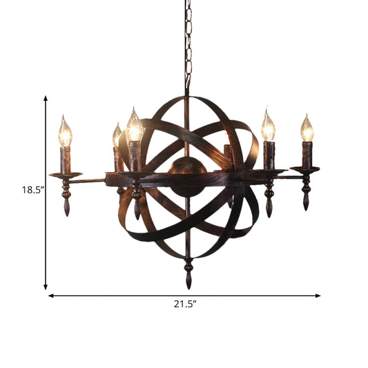 Candle Metallic Chandelier Light Fixture with Spherical Cage Shade Vintage 6/8 Heads Restaurant Ceiling Light in Black/Rust Clearhalo 'Cast Iron' 'Ceiling Lights' 'Chandeliers' 'Industrial Chandeliers' 'Industrial' 'Metal' 'Middle Century Chandeliers' 'Rustic Chandeliers' 'Tiffany' Lighting' 1959403