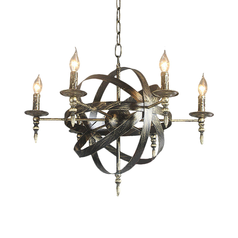 Candle Metallic Chandelier Light Fixture with Spherical Cage Shade Vintage 6/8 Heads Restaurant Ceiling Light in Black/Rust Clearhalo 'Cast Iron' 'Ceiling Lights' 'Chandeliers' 'Industrial Chandeliers' 'Industrial' 'Metal' 'Middle Century Chandeliers' 'Rustic Chandeliers' 'Tiffany' Lighting' 1959407