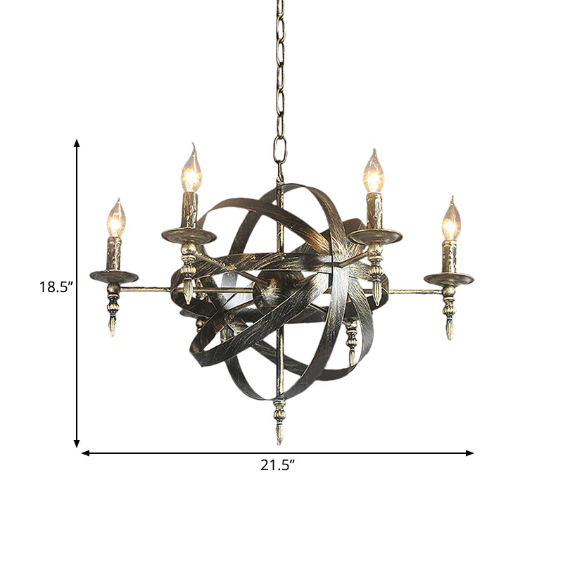 Candle Metallic Chandelier Light Fixture with Spherical Cage Shade Vintage 6/8 Heads Restaurant Ceiling Light in Black/Rust Clearhalo 'Cast Iron' 'Ceiling Lights' 'Chandeliers' 'Industrial Chandeliers' 'Industrial' 'Metal' 'Middle Century Chandeliers' 'Rustic Chandeliers' 'Tiffany' Lighting' 1959408