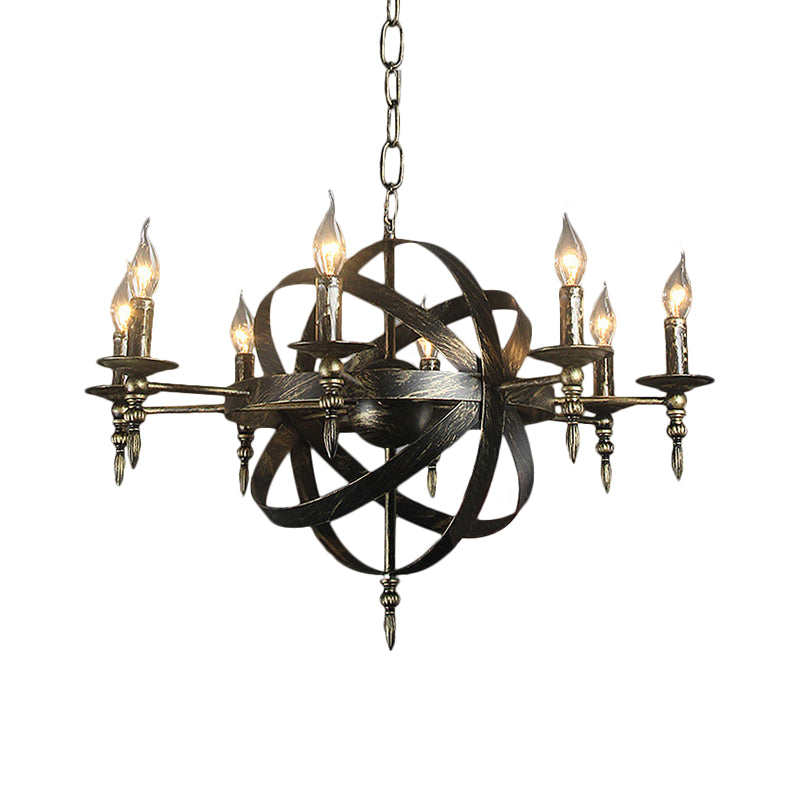 Candle Metallic Chandelier Light Fixture with Spherical Cage Shade Vintage 6/8 Heads Restaurant Ceiling Light in Black/Rust Clearhalo 'Cast Iron' 'Ceiling Lights' 'Chandeliers' 'Industrial Chandeliers' 'Industrial' 'Metal' 'Middle Century Chandeliers' 'Rustic Chandeliers' 'Tiffany' Lighting' 1959412