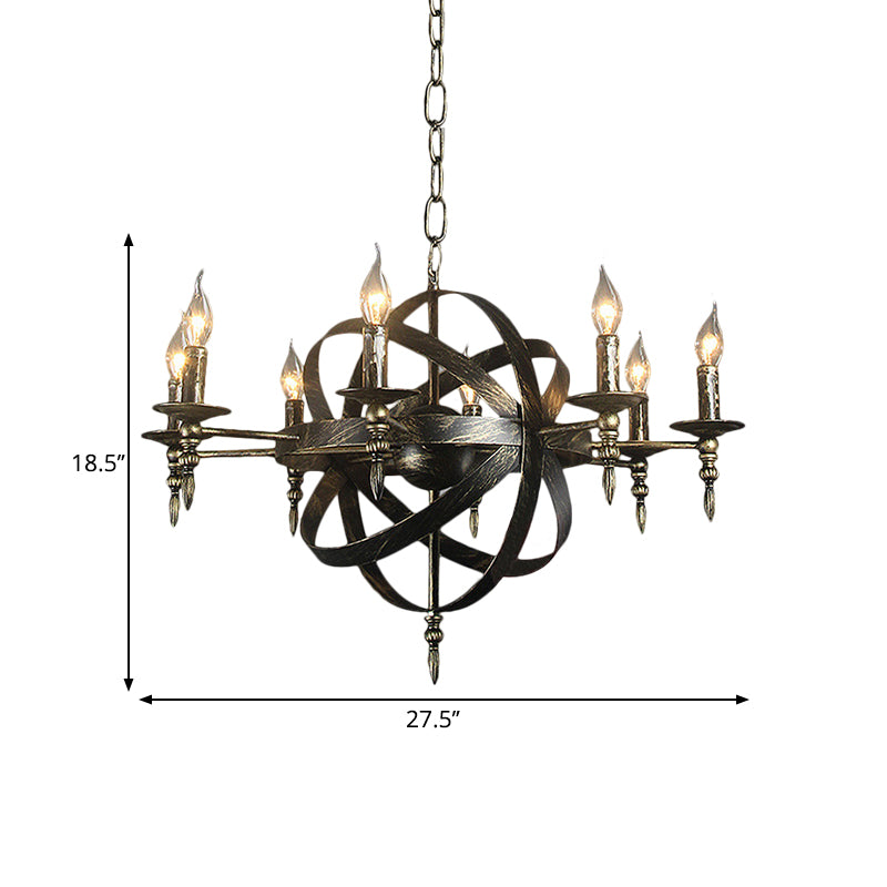 Candle Metallic Chandelier Light Fixture with Spherical Cage Shade Vintage 6/8 Heads Restaurant Ceiling Light in Black/Rust Clearhalo 'Cast Iron' 'Ceiling Lights' 'Chandeliers' 'Industrial Chandeliers' 'Industrial' 'Metal' 'Middle Century Chandeliers' 'Rustic Chandeliers' 'Tiffany' Lighting' 1959413