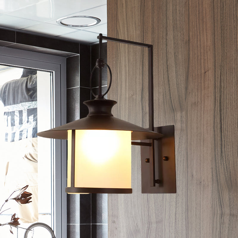 One Bulb Opal Glass Sconce Light Vintage Royal Black Cone/Cylinder Outdoor Wall Lamp Clearhalo 'Art deco wall lights' 'Cast Iron' 'Glass' 'Industrial wall lights' 'Industrial' 'Middle century wall lights' 'Modern' 'Rustic wall lights' 'Tiffany' 'Traditional wall lights' 'Wall Lamps & Sconces' 'Wall Lights' Lighting' 1959431