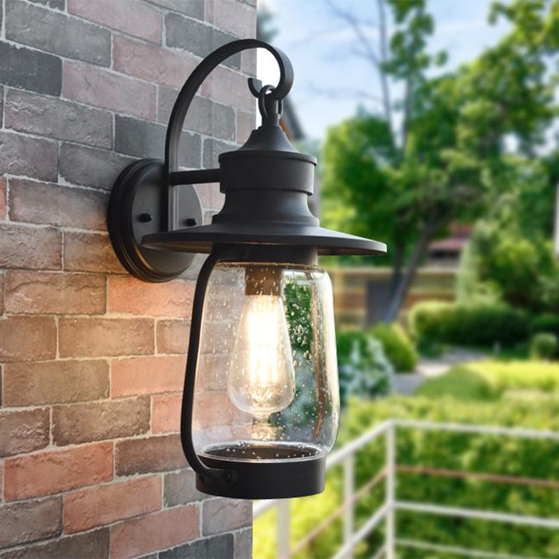 1 Bulb Armed Wall Mounted Light Fixture Vintage Black Clear Seedy Glass Lighting Clearhalo 'Industrial wall lights' 'Industrial' 'Middle century wall lights' 'Tiffany' 'Wall Lamps & Sconces' 'Wall Lights' Lighting' 1959442