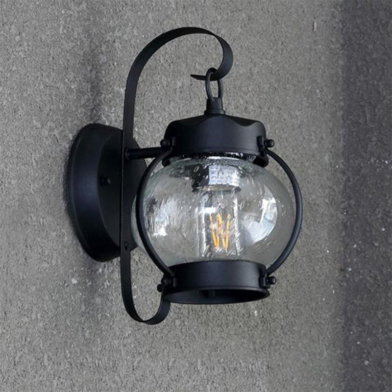 One Bulb Wall Light with Cylinder/Lantern Shade Bubble Glass Industrial Porch Sconce Lighting Fixture in Black Clearhalo 'Art deco wall lights' 'Cast Iron' 'Glass' 'Industrial wall lights' 'Industrial' 'Middle century wall lights' 'Modern' 'Rustic wall lights' 'Tiffany' 'Traditional wall lights' 'Wall Lamps & Sconces' 'Wall Lights' Lighting' 1959446