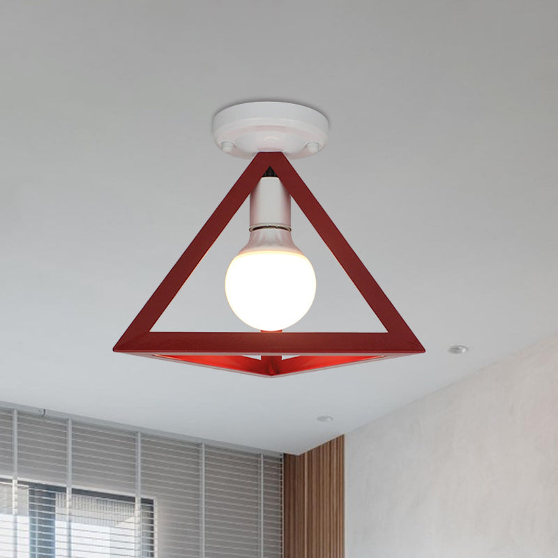 Loft Style Triangle Ceiling Fixture with Cage Shade 1 Bulb Metallic ...