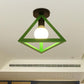 Loft Style Triangle Ceiling Fixture with Cage Shade 1 Bulb Metallic Semi Flush Mount Light in Black/Red Green A Clearhalo 'Ceiling Lights' 'Close To Ceiling Lights' 'Close to ceiling' 'Semi-flushmount' Lighting' 1959490