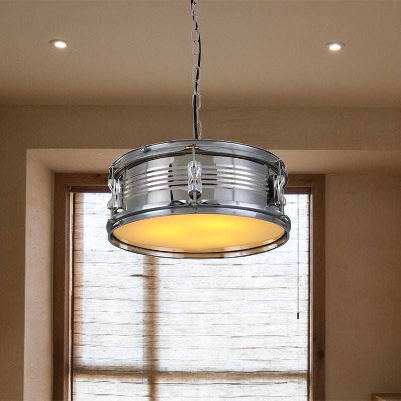 Drum Shape Metal Chandeliers Three-bulb Industrial Pendant Light for Living Room Clearhalo 'Ceiling Lights' 'Chandeliers' Lighting' options 1959573