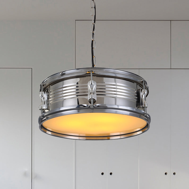 Drum Shape Metal Chandeliers Three-bulb Industrial Pendant Light for Living Room Clearhalo 'Ceiling Lights' 'Chandeliers' Lighting' options 1959574