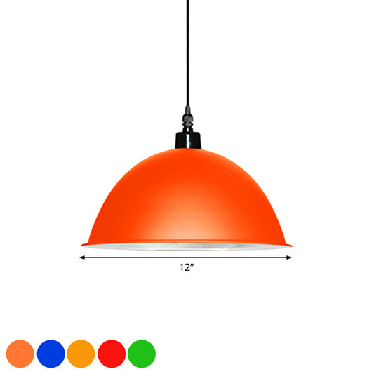 1 Head Hanging Lamp with Dome Shade Metallic Industrial Living Room Ceiling Pendant Light in Red/Yellow Clearhalo 'Art Deco Pendants' 'Cast Iron' 'Ceiling Lights' 'Ceramic' 'Crystal' 'Industrial Pendants' 'Industrial' 'Metal' 'Middle Century Pendants' 'Pendant Lights' 'Pendants' 'Tiffany' Lighting' 1959585