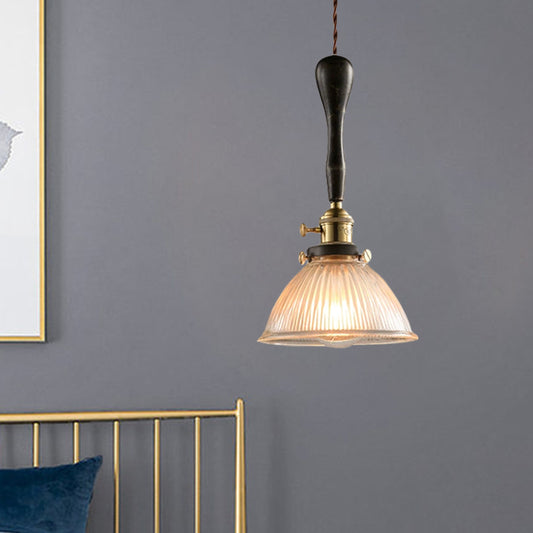 Clear Dome Ceiling Light Industrial Ribbed Glass 1 Light Living Room Pendant Lighting Fixture Clearhalo 'Ceiling Lights' 'Chandeliers' 'Glass shade' 'Glass' 'Industrial Pendants' 'Industrial' 'Middle Century Pendants' 'Pendant Lights' 'Pendants' 'Tiffany' Lighting' 1959604